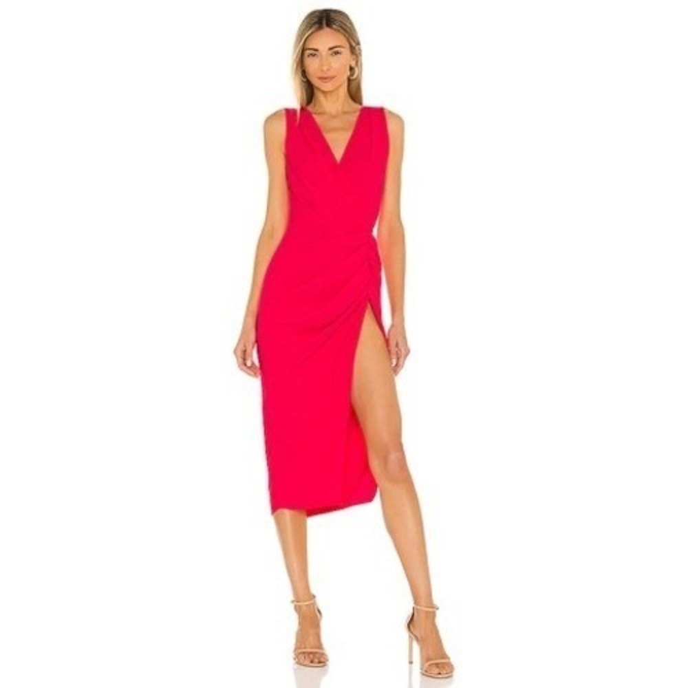 Amanda Uprichard Pomona Dress in Begonia Pink Ruched Side Slit Size Small